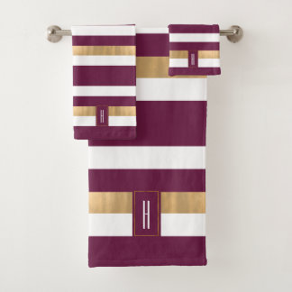 Moderner Mit Monogramm Maroon gestreift Badhandtuch Set
