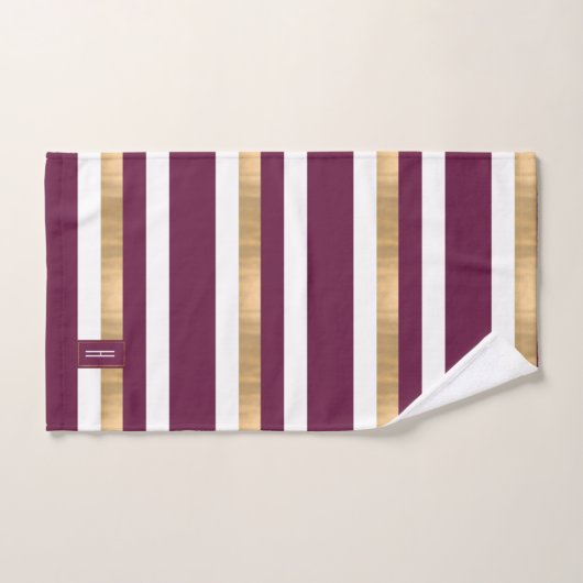 Moderner Mit Monogramm Maroon gestreift Badhandtuch Set (Handtuch)