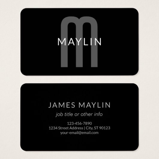 Moderner Mit Monogramm Name | Black Gray White (Vorne & Hinten)