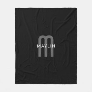 Moderner Mit Monogramm Name   Black Gray White Fleecedecke