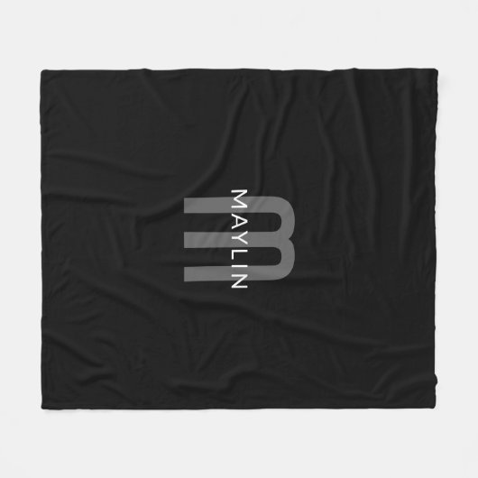 Moderner Mit Monogramm Name | Black Gray White Fleecedecke (Vorderseite (Horizontal))