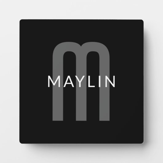 Moderner Mit Monogramm Name | Black Gray White Fotoplatte (Vorderseite)