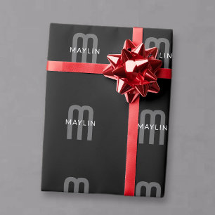 Moderner Mit Monogramm Name Black Gray White Geschenkpapier