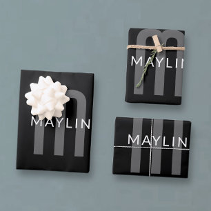 Moderner Mit Monogramm Name   Black Gray White Geschenkpapier Set