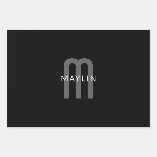 Moderner Mit Monogramm Name | Black Gray White Geschenkpapier Set (Vorderseite)