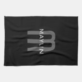 Moderner Mit Monogramm Name | Black Gray White Geschirrtuch (Horizontal)