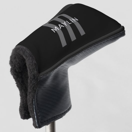 Moderner Mit Monogramm Name | Black Gray White Golf Headcover (3/4 Vorderseite)