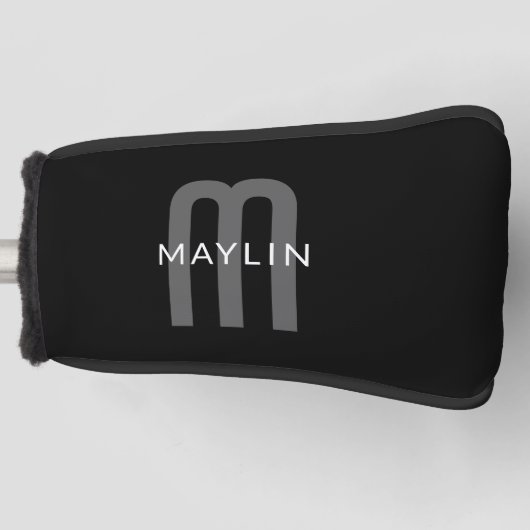 Moderner Mit Monogramm Name | Black Gray White Golf Headcover (Vorderseite)