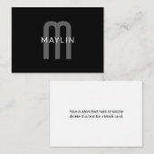 Moderner Mit Monogramm Name | Black Gray White Mitteilungskarte (Vorne/Hinten)
