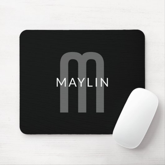 Moderner Mit Monogramm Name | Black Gray White Mousepad (Mit Mouse)