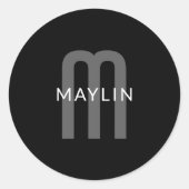 Moderner Mit Monogramm Name | Black Gray White Runder Aufkleber (Vorderseite)