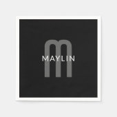 Moderner Mit Monogramm Name | Black Gray White Serviette (Vorderseite)