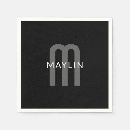 Moderner Mit Monogramm Name | Black Gray White Serviette (Vorderseite)