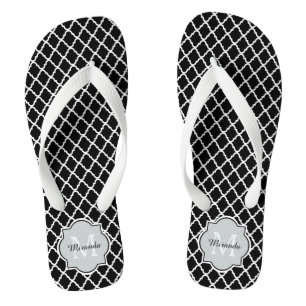 Moderner Mit Monogramm Name für Schwarz und Weiß Badesandalen
