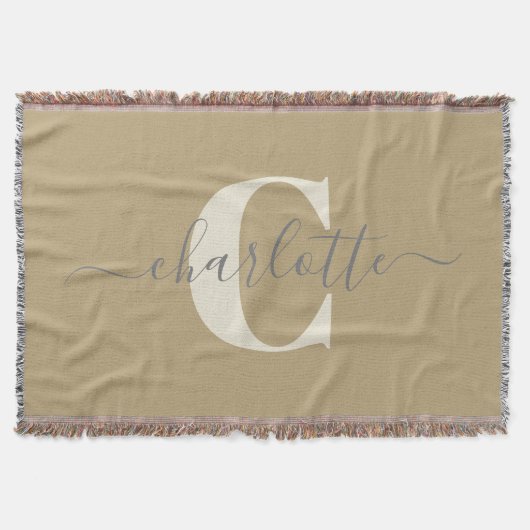 Moderner Mit Monogramm Name Gold Tan Decke (Vorderseite)