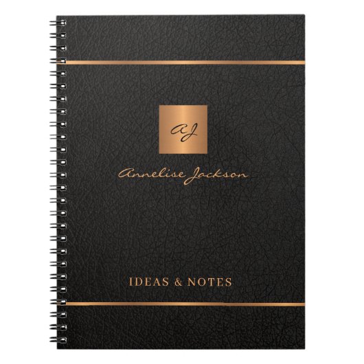 Moderner mit Monogramm Name in schwarzem Gold Notizblock (Vorderseite)