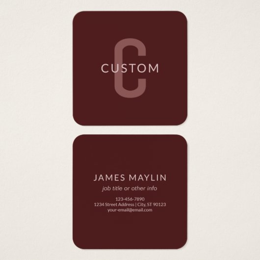 Moderner Mit Monogramm Name | Maroon Red (Vorne & Hinten)