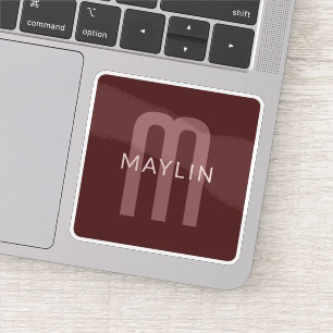 Moderner Mit Monogramm Name Maroon Red Aufkleber