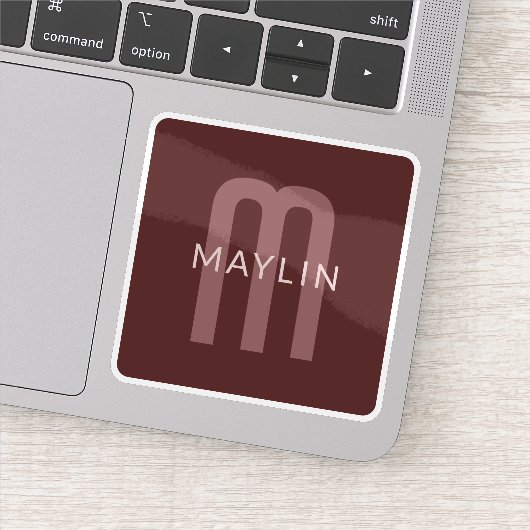 Moderner Mit Monogramm Name | Maroon Red Aufkleber (Detail)