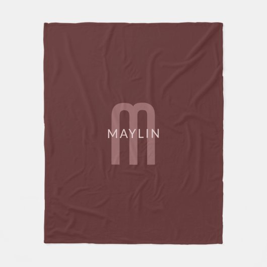Moderner Mit Monogramm Name | Maroon Red Fleecedecke (Vorderseite)