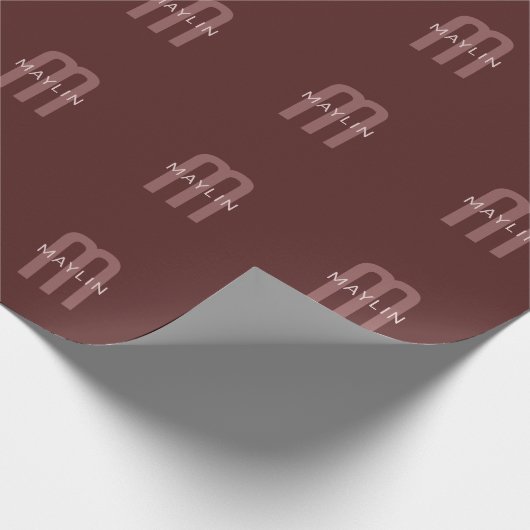 Moderner Mit Monogramm Name | Maroon Red Geschenkpapier (Ecke)