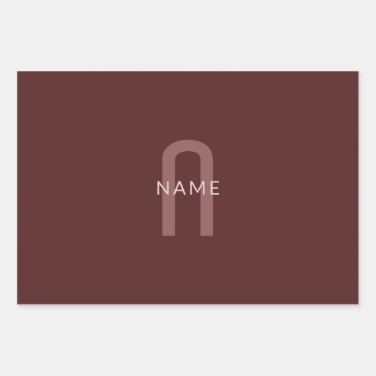 Moderner Mit Monogramm Name | Maroon Red Geschenkpapier Set (Vorderseite 3)
