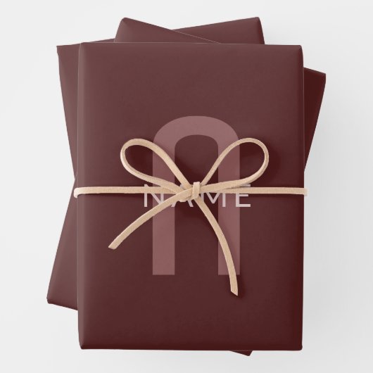 Moderner Mit Monogramm Name | Maroon Red Geschenkpapier Set (Beispiel)