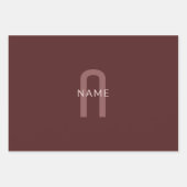 Moderner Mit Monogramm Name | Maroon Red Geschenkpapier Set (Vorderseite)