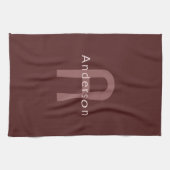 Moderner Mit Monogramm Name | Maroon Red Geschirrtuch (Horizontal)