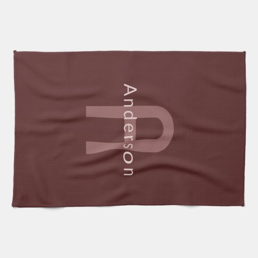 Moderner Mit Monogramm Name | Maroon Red Geschirrtuch (Horizontal)