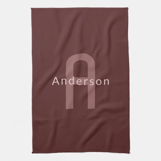 Moderner Mit Monogramm Name | Maroon Red Geschirrtuch (Vertikal)