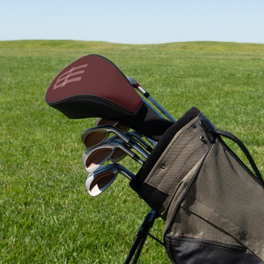 Moderner Mit Monogramm Name | Maroon Red Golf Headcover (In SItu)