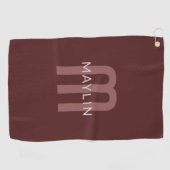 Moderner Mit Monogramm Name | Maroon Red Golfhandtuch (Horizontal)