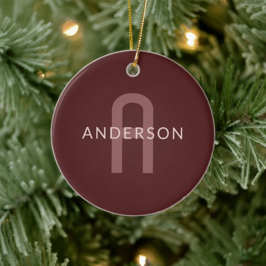Moderner Mit Monogramm Name | Maroon Red Keramik Ornament (Baum)