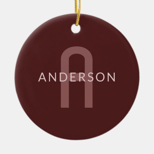 Moderner Mit Monogramm Name | Maroon Red Keramik Ornament (Vorne)