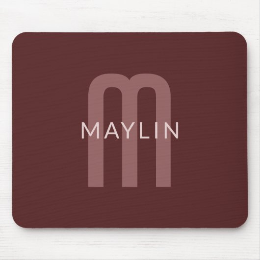 Moderner Mit Monogramm Name | Maroon Red Mousepad (Vorne)