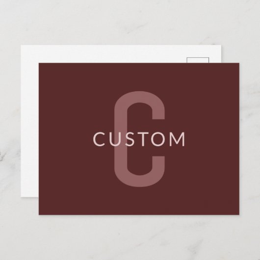 Moderner Mit Monogramm Name | Maroon Red Postkarte (Vorne/Hinten)