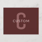 Moderner Mit Monogramm Name | Maroon Red Postkarte (Vorderseite)