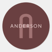 Moderner Mit Monogramm Name | Maroon Red Runder Aufkleber (Vorderseite)