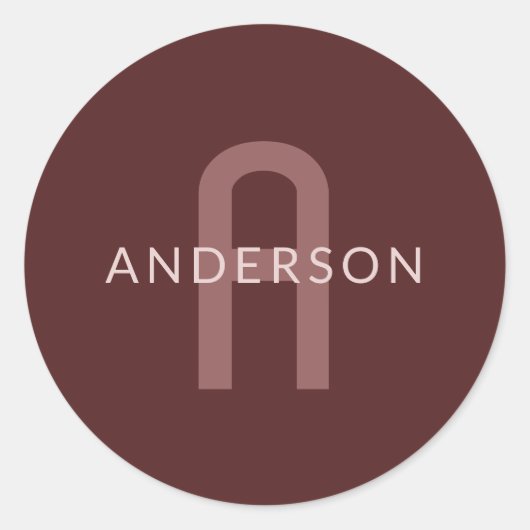 Moderner Mit Monogramm Name | Maroon Red Runder Aufkleber (Vorderseite)