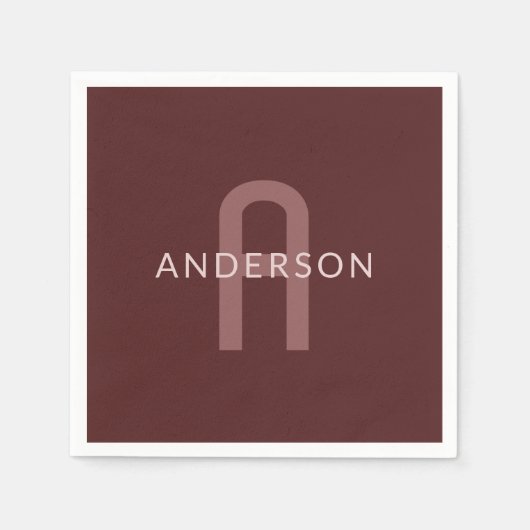 Moderner Mit Monogramm Name | Maroon Red Serviette (Vorderseite)