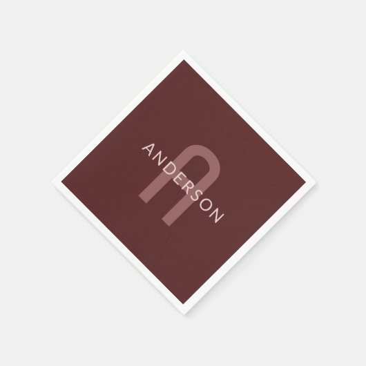 Moderner Mit Monogramm Name | Maroon Red Serviette (Ecke)