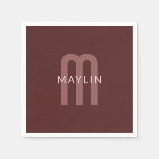 Moderner Mit Monogramm Name | Maroon Red Serviette (Vorderseite)