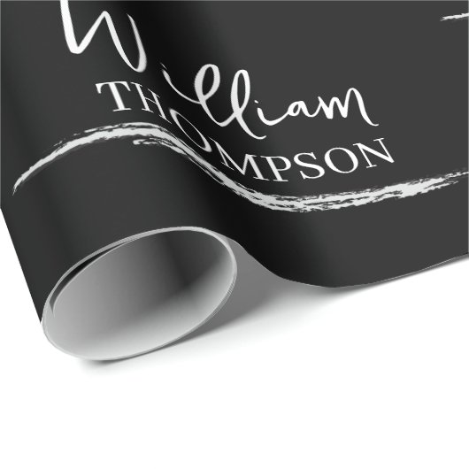 Moderner Mit Monogramm Name Schwarz/Weiß Geschenkpapier (Rolleneckpunkt)