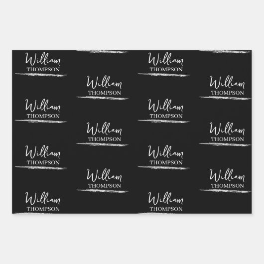 Moderner Mit Monogramm Name Schwarz/Weiß Geschenkpapier Set (Vorderseite 2)