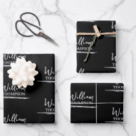 Moderner Mit Monogramm Name Schwarz/Weiß Geschenkpapier Set