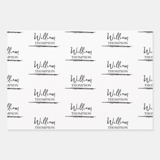 Moderner Mit Monogramm Name Schwarz/Weiß Geschenkpapier Set (Vorderseite)