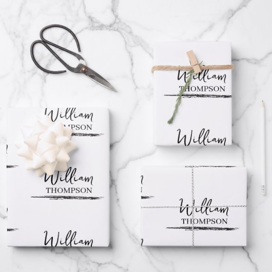 Moderner Mit Monogramm Name Schwarz/Weiß Geschenkpapier Set (Vorderseite)
