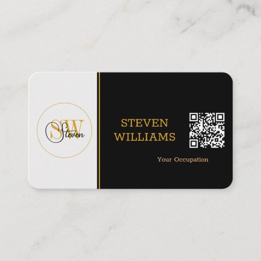 Moderner Mit Monogramm Name, Signatur/QR-Code Visitenkarte (Vorderseite)