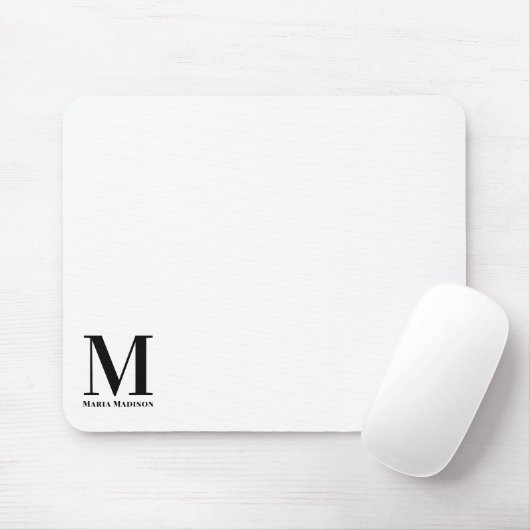 Moderner Mit Monogramm Schwarz-Weiß-Name Mousepad (Mit Mouse)